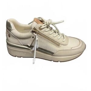NEW CARMELA women's s-piel hielo sneaker in cream gold